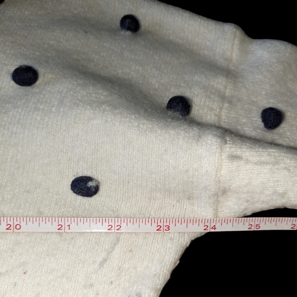Madewell Wool Blend Pullover Sweater, Size Med, Cream Navy w/ Polka Dot Pom Poms - Picture 6 of 7